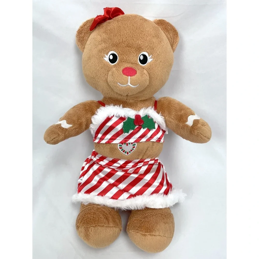 Build a Bear BAB Christmas Gingerbread Girl Plush Red Bow Clothes Hearts